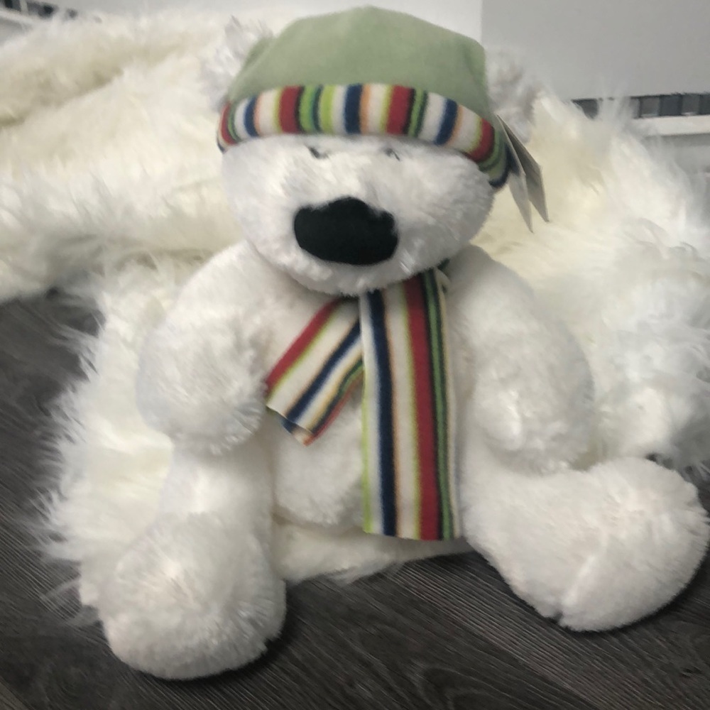 Russ Bernard Polar Bear Plush 15" Rikey Austin Christmas Winter Stripe Hat Scarf